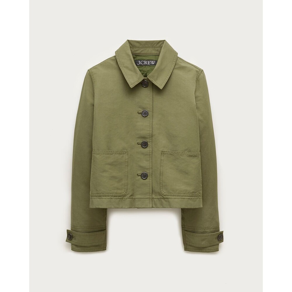 J Crew Barn Jacket Womens Large Olive Green Cropped Chore Utility Chic CU135 NWT - Picture 2 of 11